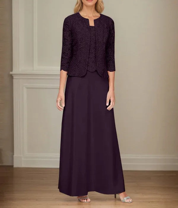 Glitter Lace & Satin Skirt Jacket Dress with Open Jacket