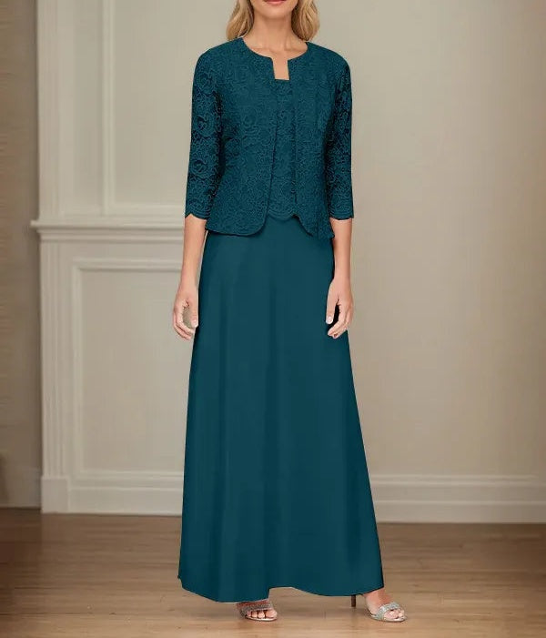 Glitter Lace & Satin Skirt Jacket Dress with Open Jacket