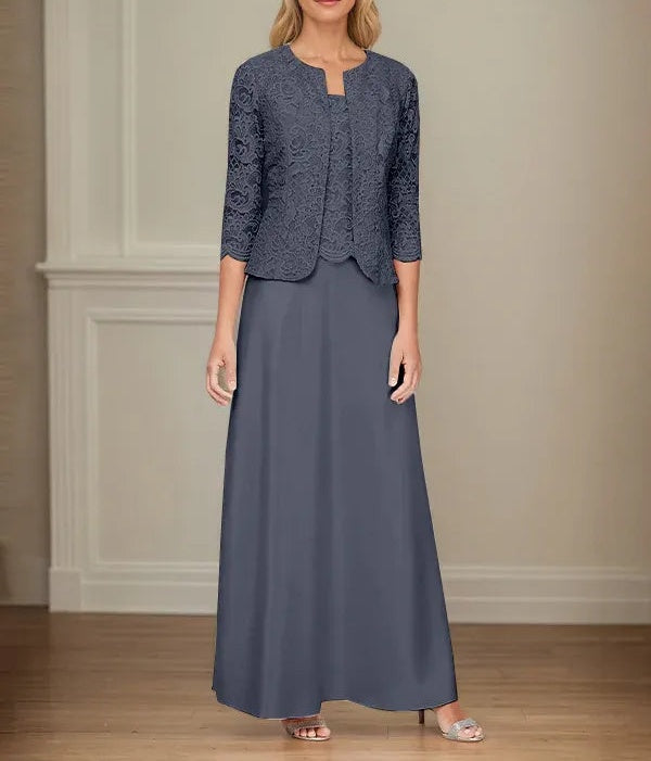 Glitter Lace & Satin Skirt Jacket Dress with Open Jacket