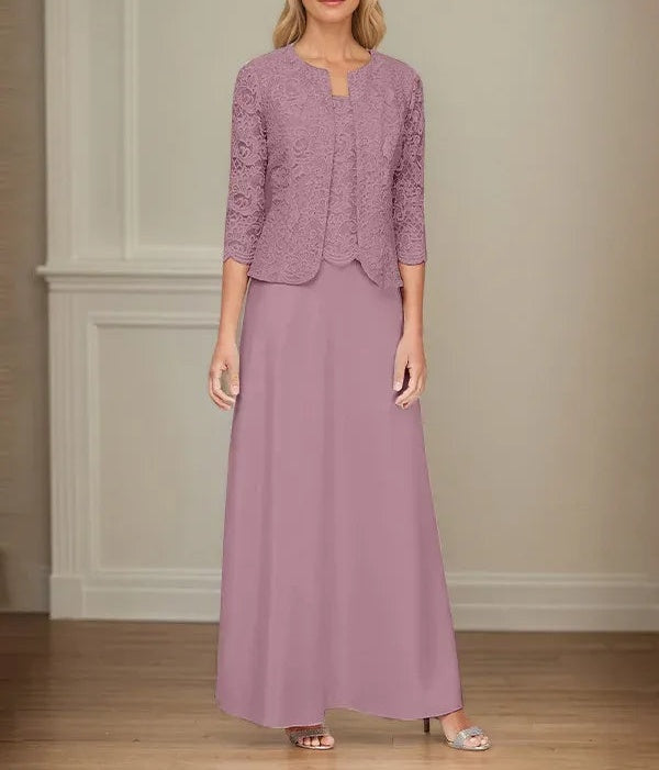 Glitter Lace & Satin Skirt Jacket Dress with Open Jacket
