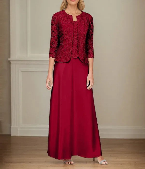 Glitter Lace & Satin Skirt Jacket Dress with Open Jacket