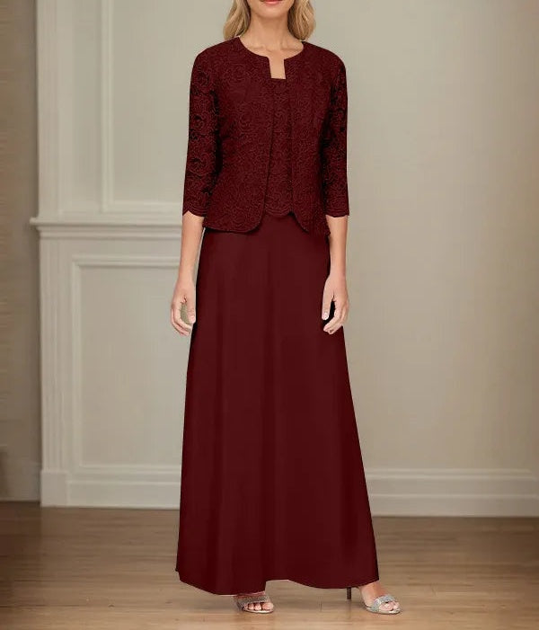 Glitter Lace & Satin Skirt Jacket Dress with Open Jacket