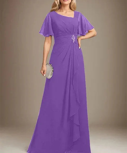 A-line Asymmetrical Floor-Length Chiffon Mother of the Bride Dress With Pleated Beading Sequins