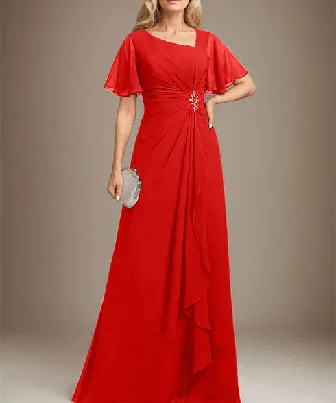 A-line Asymmetrical Floor-Length Chiffon Mother of the Bride Dress With Pleated Beading Sequins