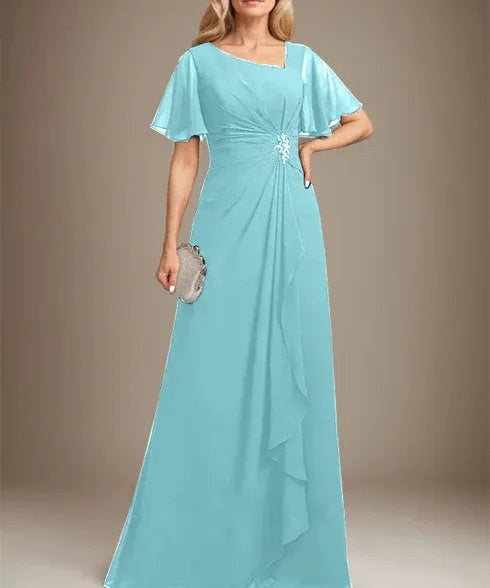 A-line Asymmetrical Floor-Length Chiffon Mother of the Bride Dress With Pleated Beading Sequins
