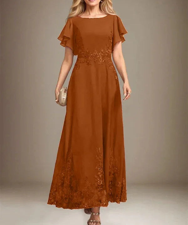 A-line Scoop Ankle-Length Lace Chiffon Mother of the Bride Dress With Sequins