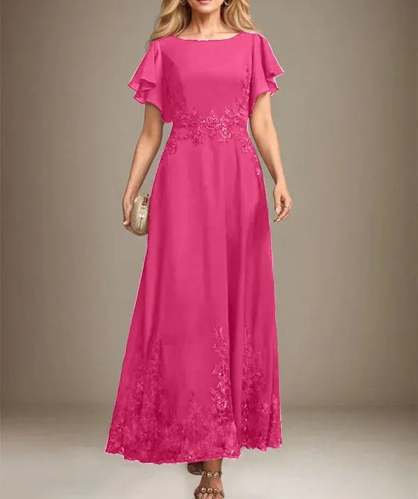 A-line Scoop Ankle-Length Lace Chiffon Mother of the Bride Dress With Sequins