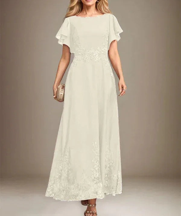 A-line Scoop Ankle-Length Lace Chiffon Mother of the Bride Dress With Sequins