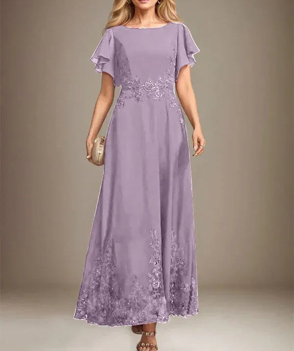 A-line Scoop Ankle-Length Lace Chiffon Mother of the Bride Dress With Sequins