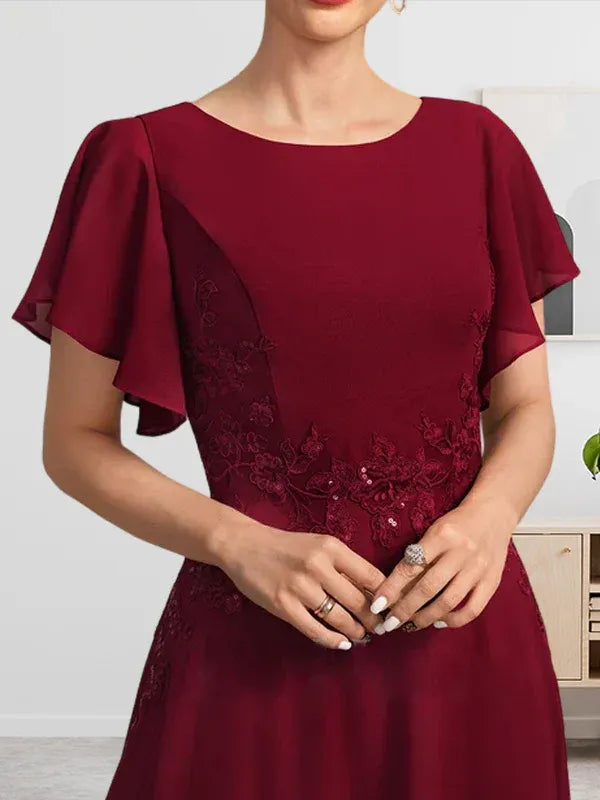 A-line Scoop Ankle-Length Lace Chiffon Mother of the Bride Dress With Sequins