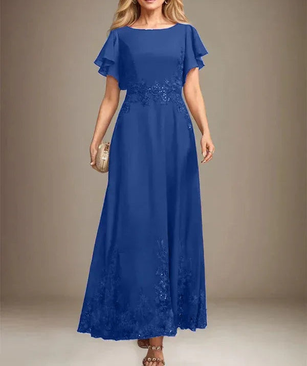 A-line Scoop Ankle-Length Lace Chiffon Mother of the Bride Dress With Sequins