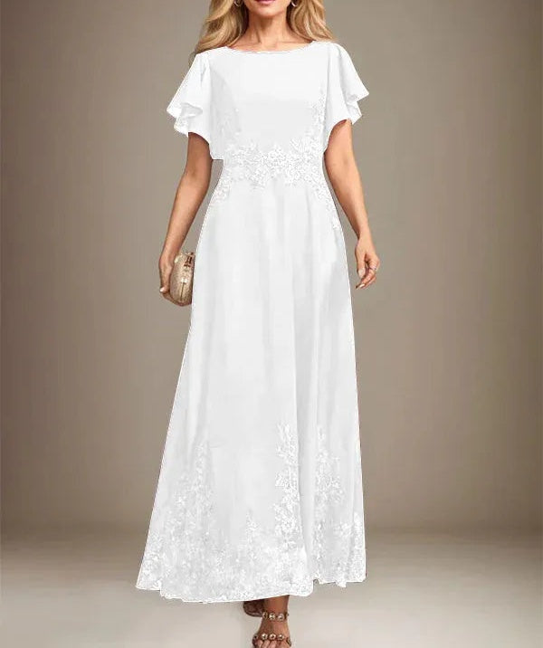 A-line Scoop Ankle-Length Lace Chiffon Mother of the Bride Dress With Sequins
