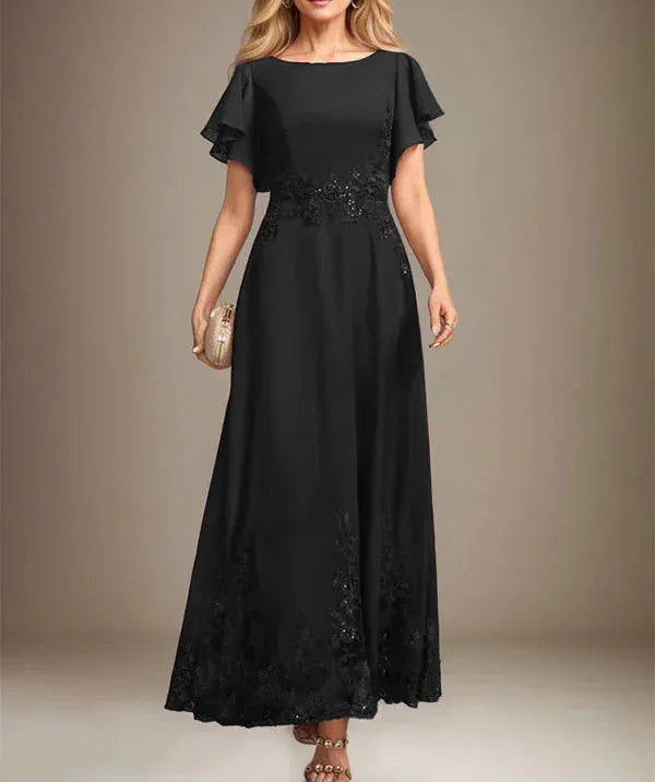 A-line Scoop Ankle-Length Lace Chiffon Mother of the Bride Dress With Sequins