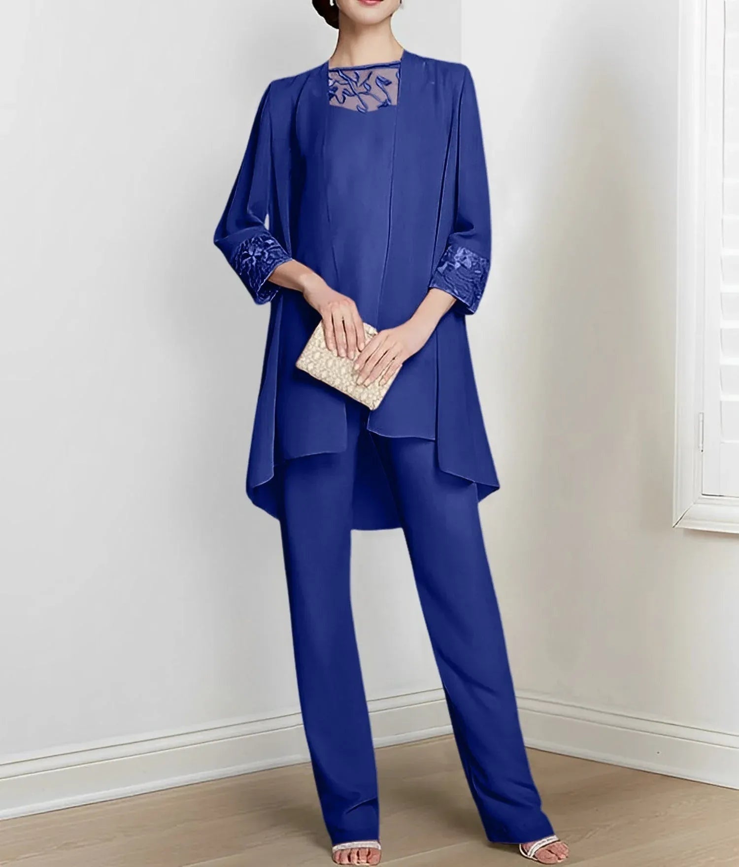 Chiffon Long Sleeves Mother Of The Bride Pantsuits With Jacket