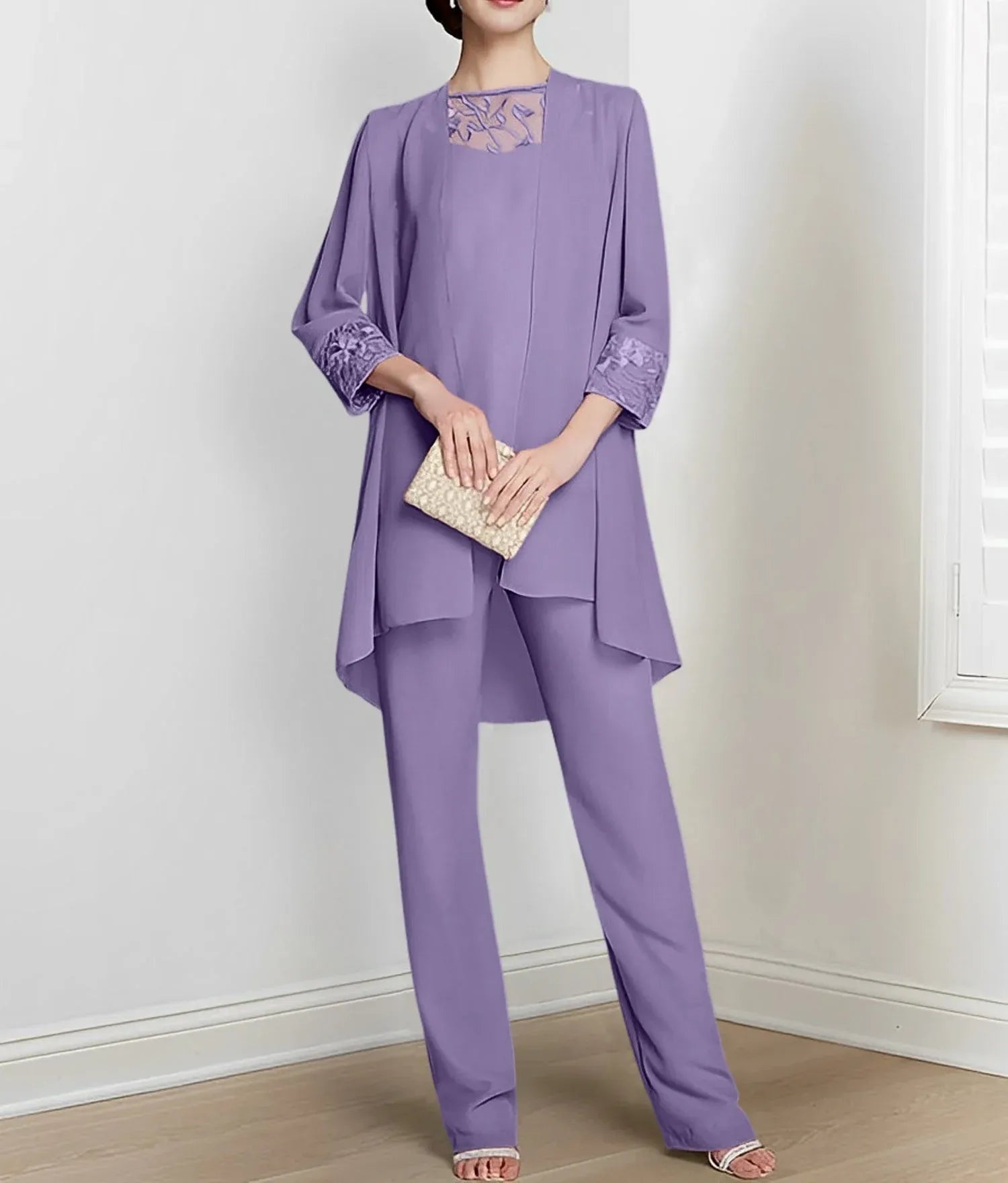 Chiffon Long Sleeves Mother Of The Bride Pantsuits With Jacket
