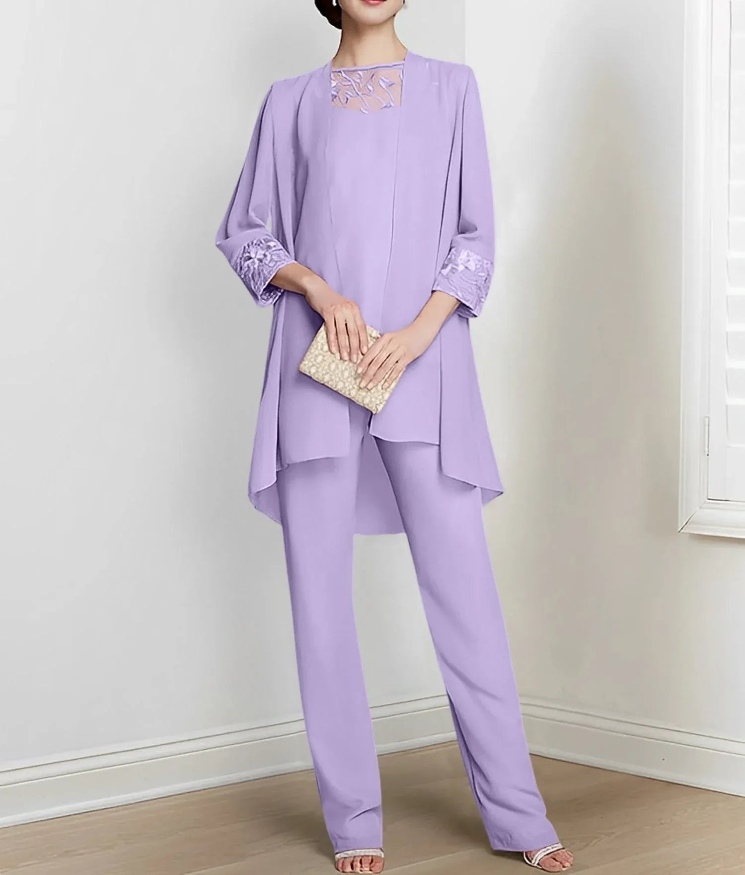 Chiffon Long Sleeves Mother Of The Bride Pantsuits With Jacket