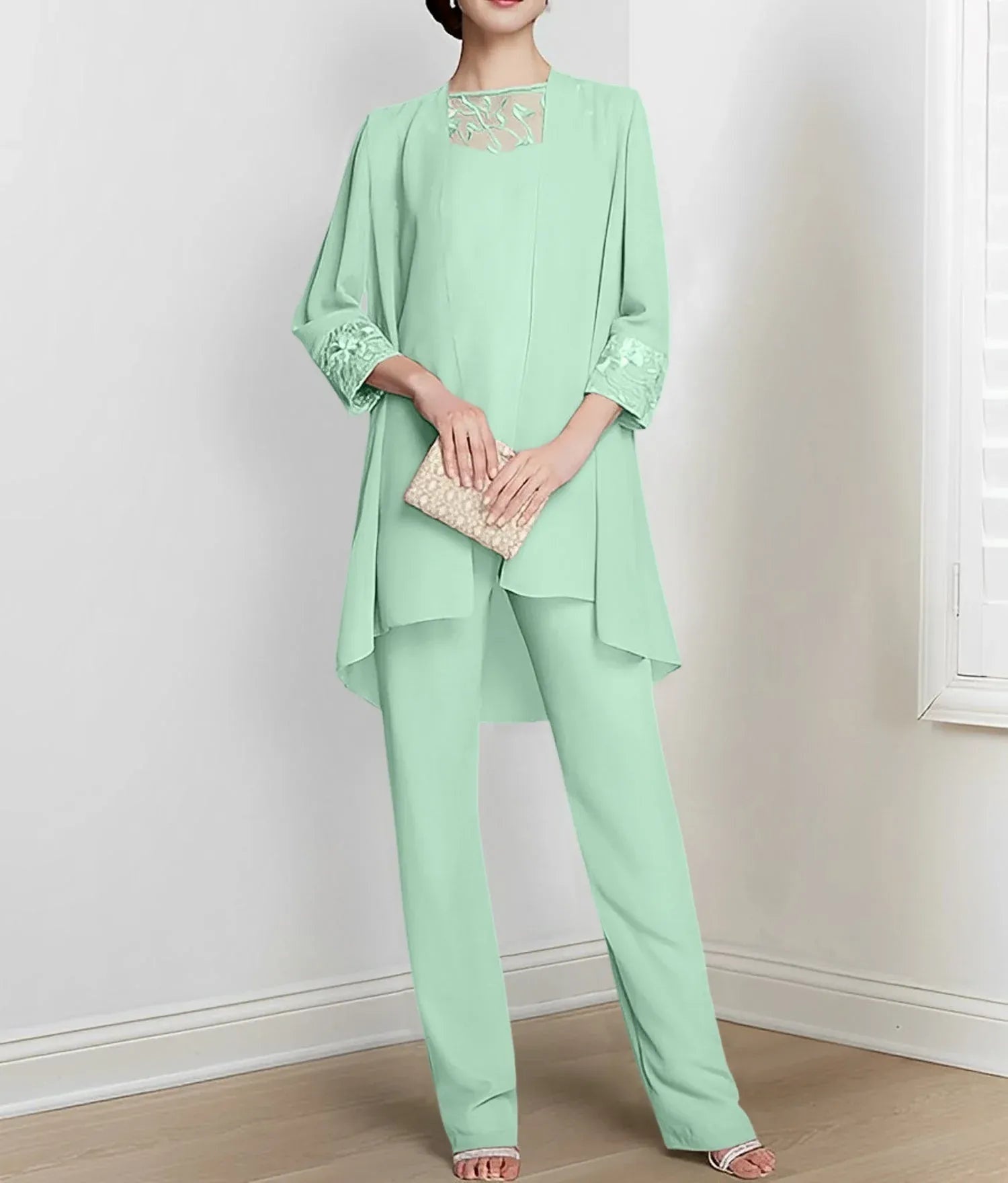 Chiffon Long Sleeves Mother Of The Bride Pantsuits With Jacket
