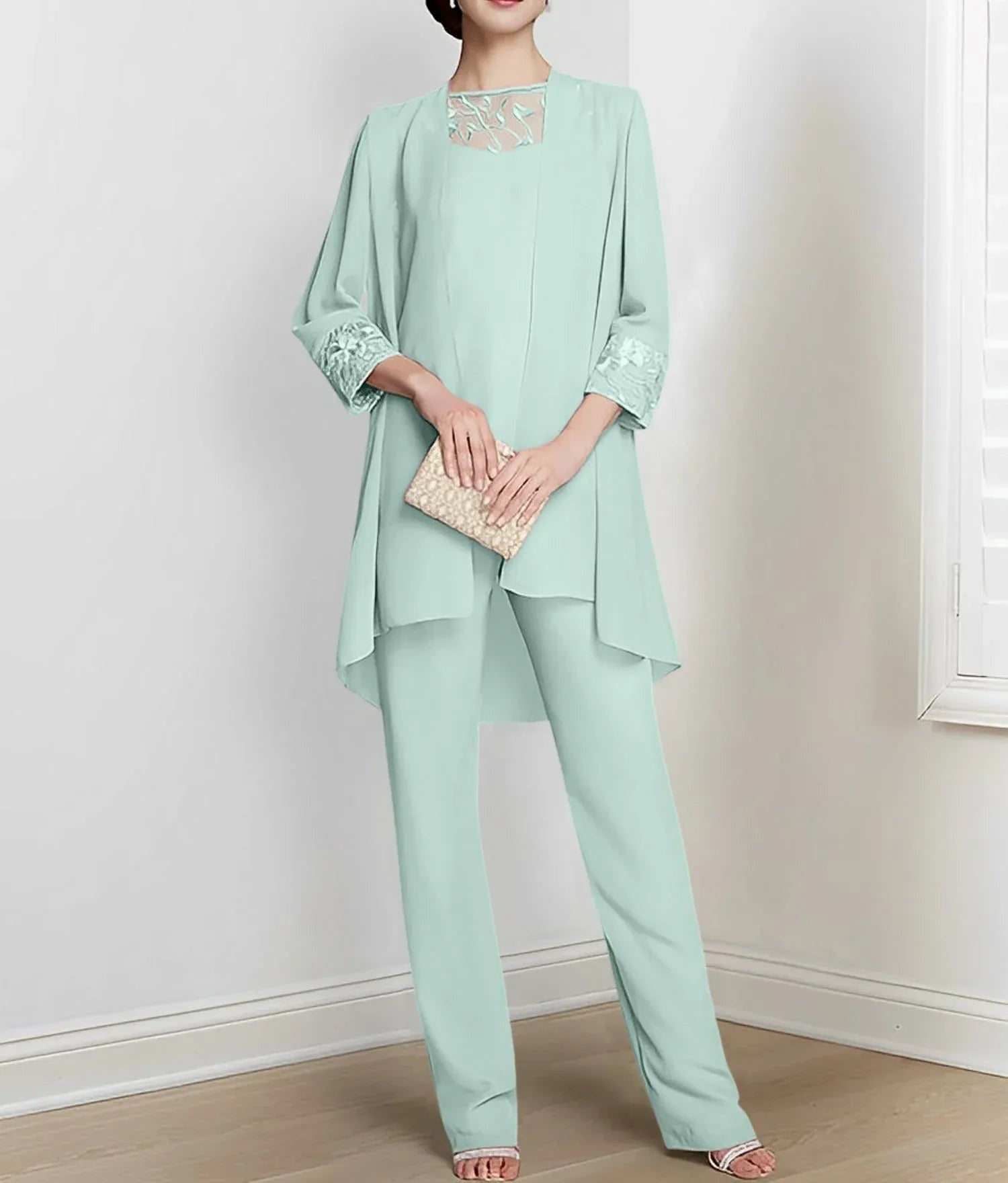 Chiffon Long Sleeves Mother Of The Bride Pantsuits With Jacket