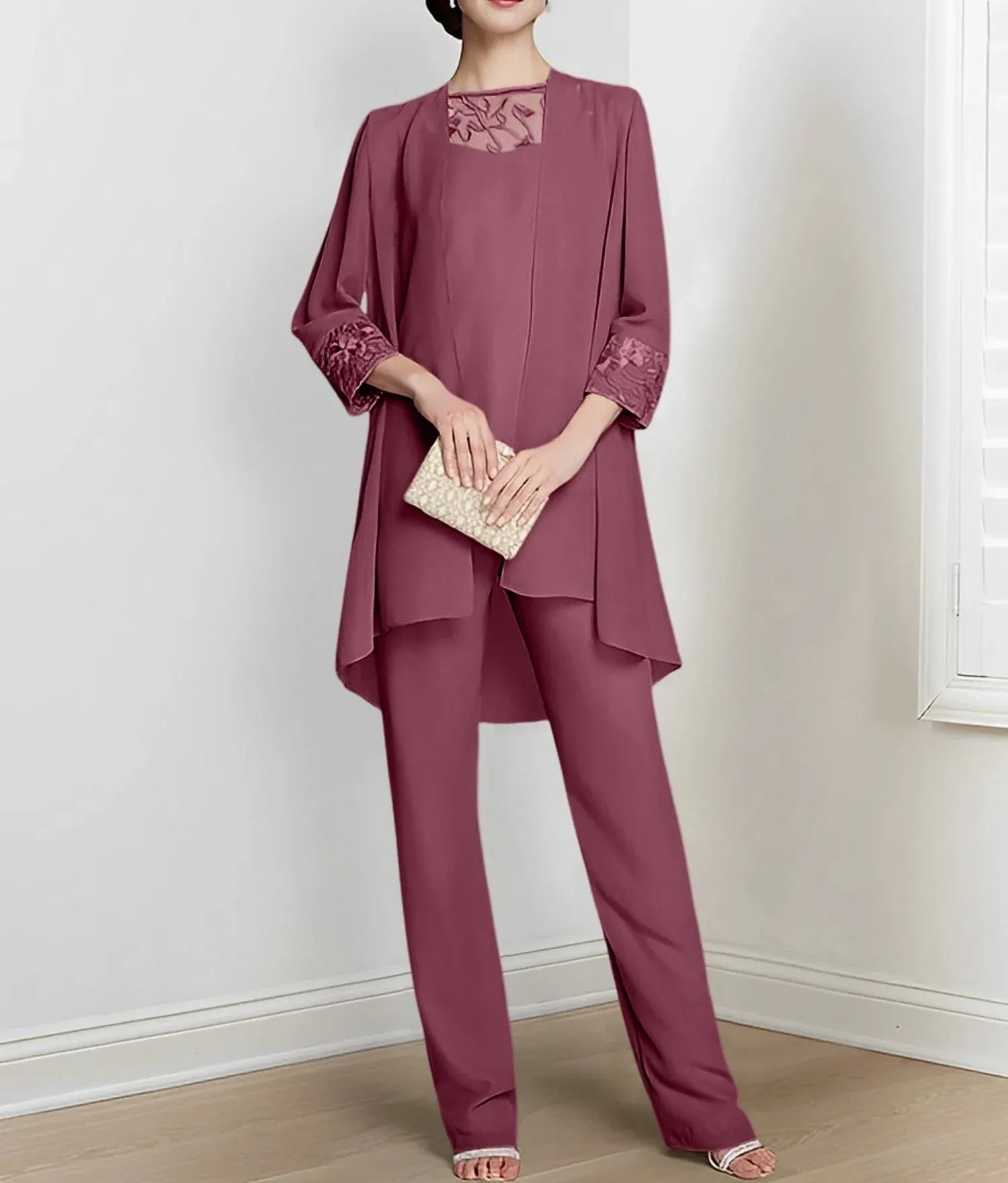 Chiffon Long Sleeves Mother Of The Bride Pantsuits With Jacket