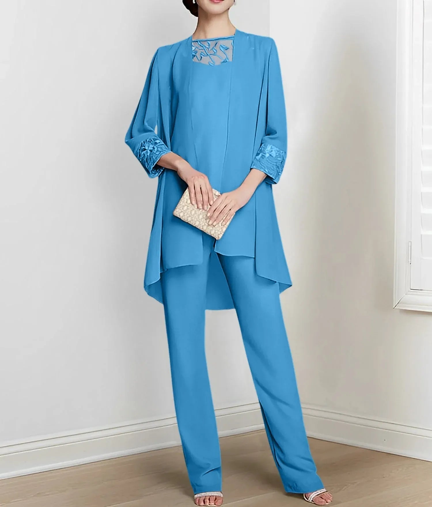 Chiffon Long Sleeves Mother Of The Bride Pantsuits With Jacket