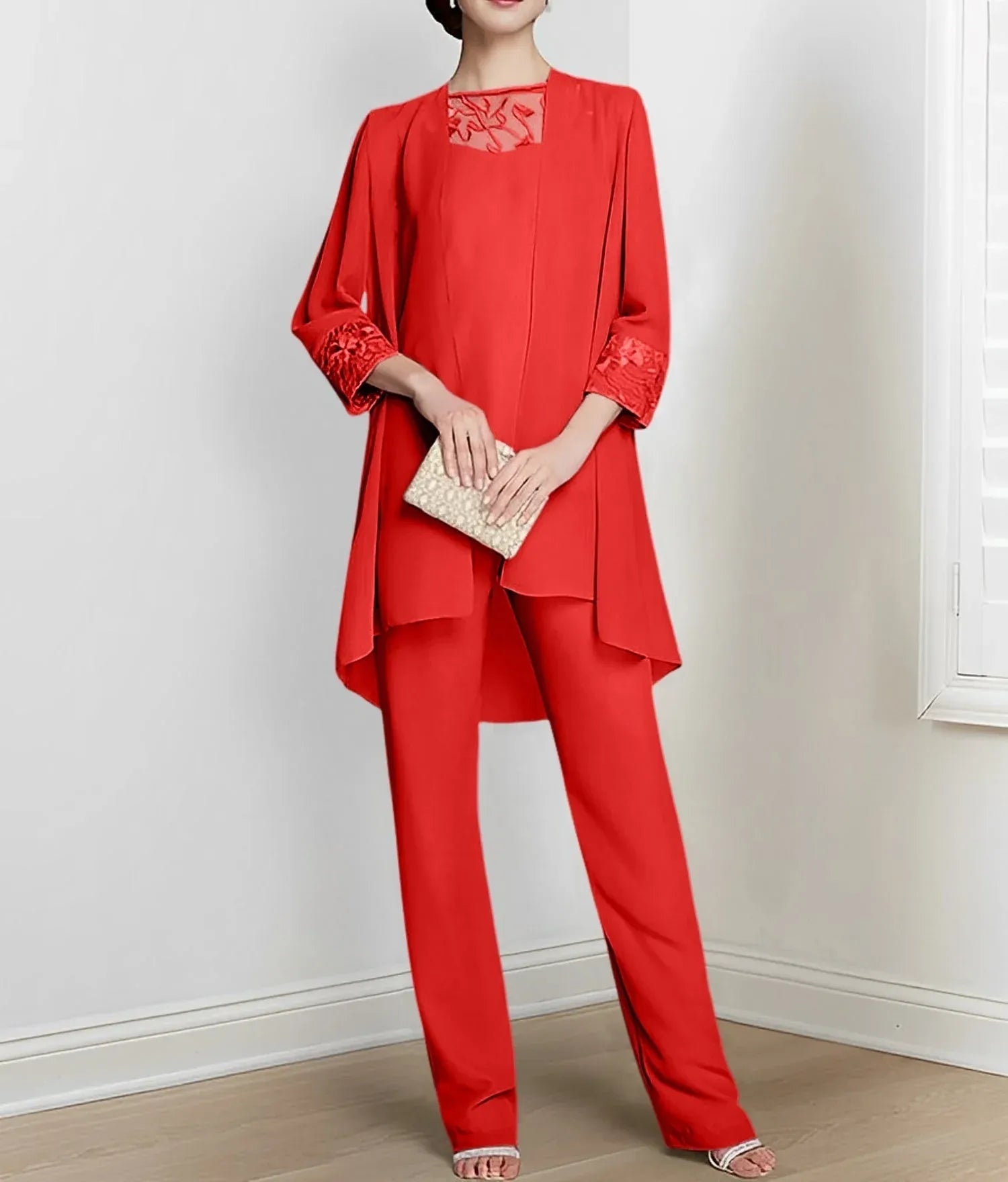 Chiffon Long Sleeves Mother Of The Bride Pantsuits With Jacket