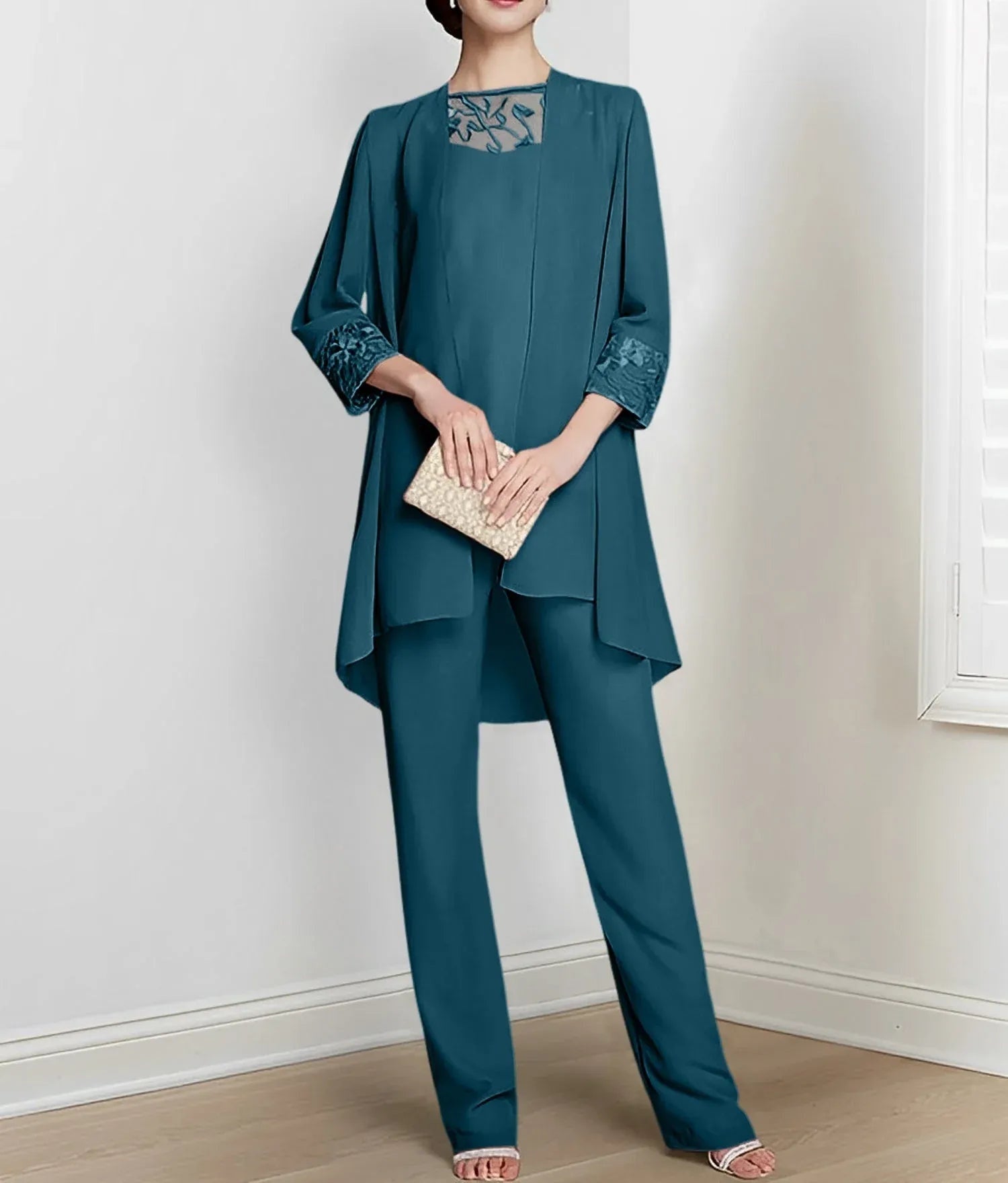 Chiffon Long Sleeves Mother Of The Bride Pantsuits With Jacket