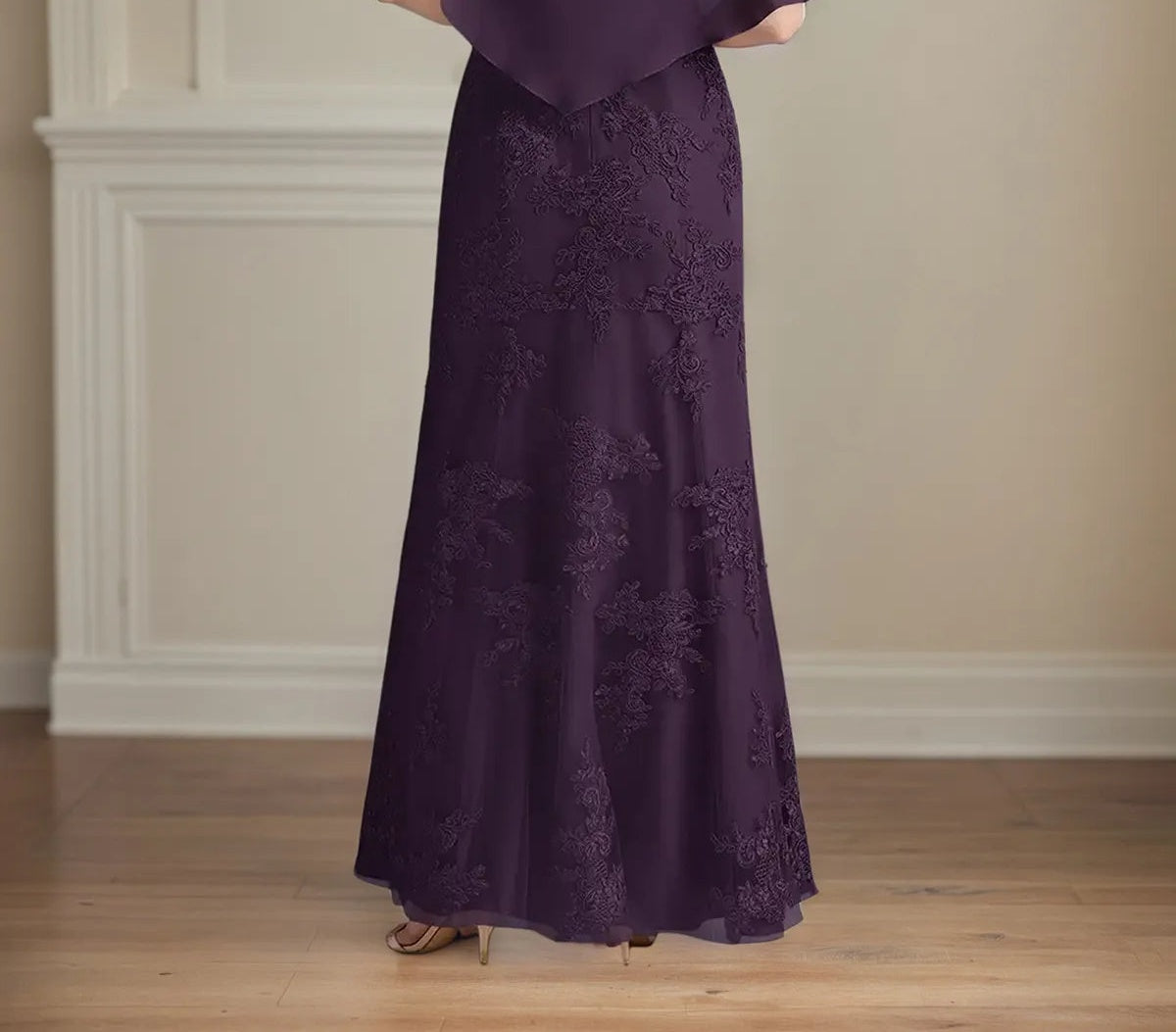 Trumpet/Mermaid Chiffon Scoop Neck Cape Sleeve Floor Length Dress