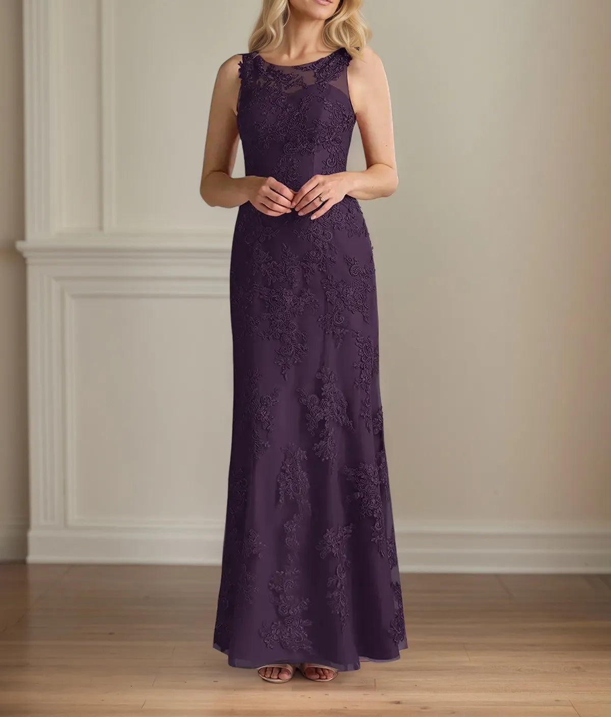 Trumpet/Mermaid Chiffon Scoop Neck Cape Sleeve Floor Length Dress
