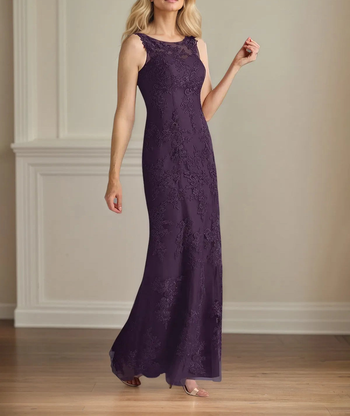 Trumpet/Mermaid Chiffon Scoop Neck Cape Sleeve Floor Length Dress