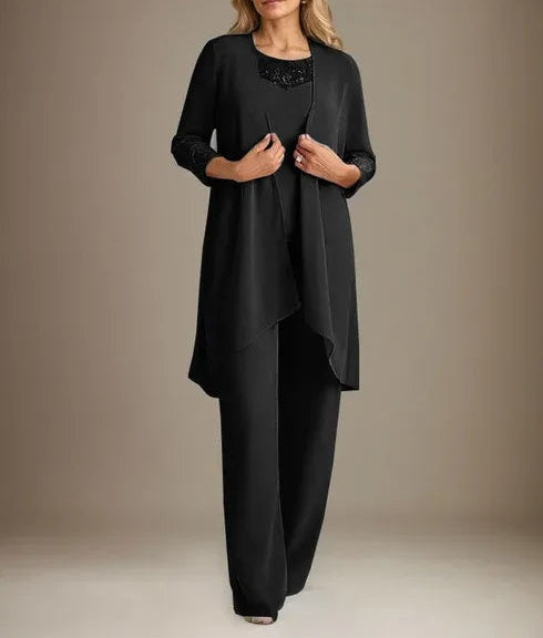 Chiffon Scoop Long Sleeves Mother Of The Bride Pantsuits With Jacket
