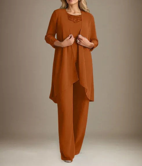 Chiffon Scoop Long Sleeves Mother Of The Bride Pantsuits With Jacket