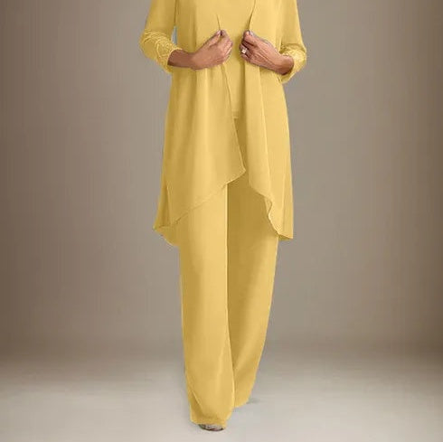 Chiffon Scoop Long Sleeves Mother Of The Bride Pantsuits With Jacket
