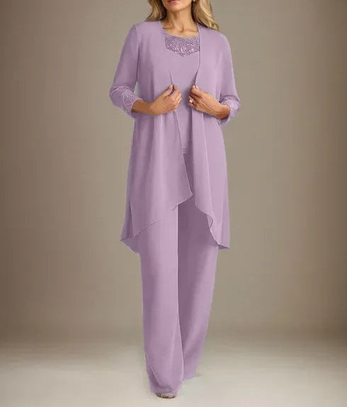Chiffon Scoop Long Sleeves Mother Of The Bride Pantsuits With Jacket
