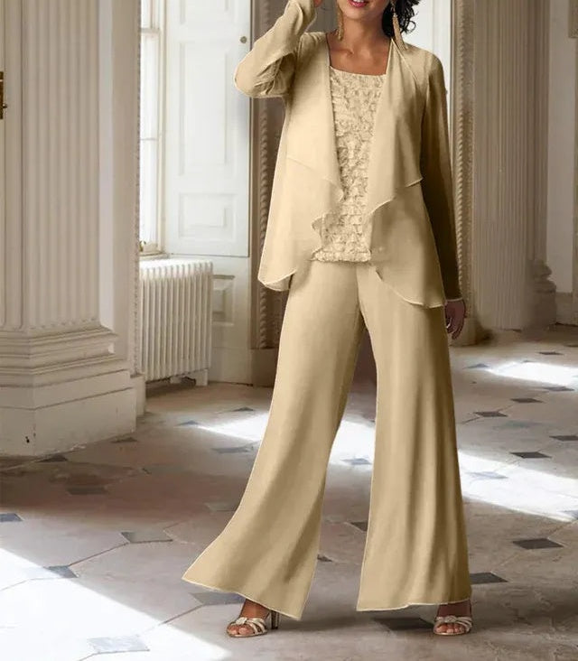 Chiffon Long Sleeves Mother of the Bride Pantsuits with Jacket