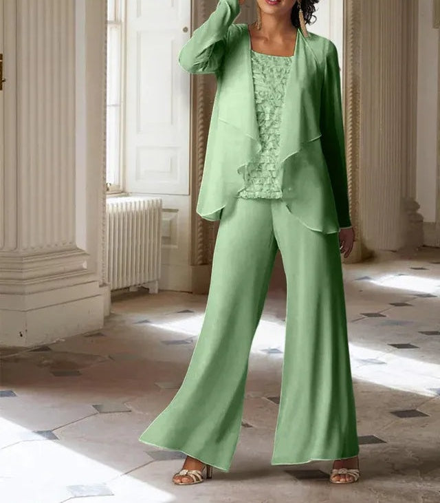 Chiffon Long Sleeves Mother of the Bride Pantsuits with Jacket