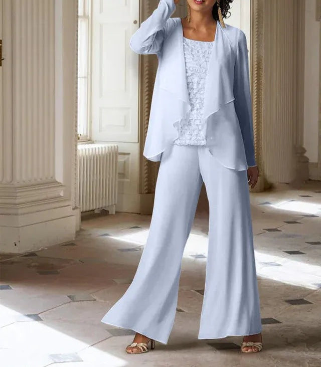 Chiffon Long Sleeves Mother of the Bride Pantsuits with Jacket