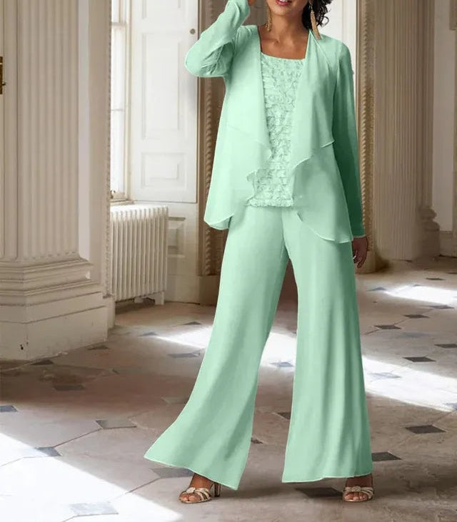 Chiffon Long Sleeves Mother of the Bride Pantsuits with Jacket