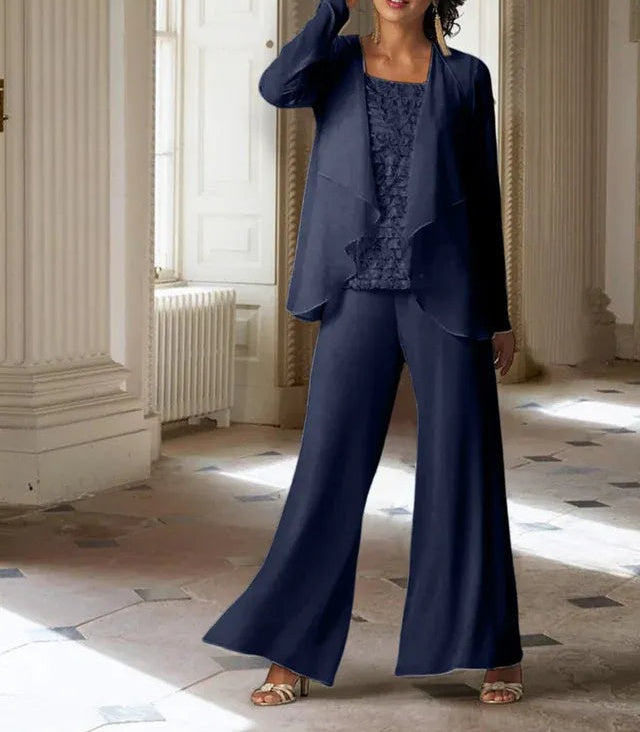 Chiffon Long Sleeves Mother of the Bride Pantsuits with Jacket
