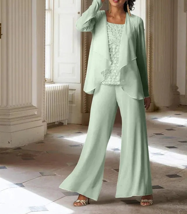 Chiffon Long Sleeves Mother of the Bride Pantsuits with Jacket