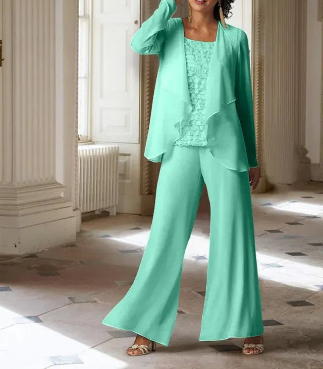 Chiffon Long Sleeves Mother of the Bride Pantsuits with Jacket