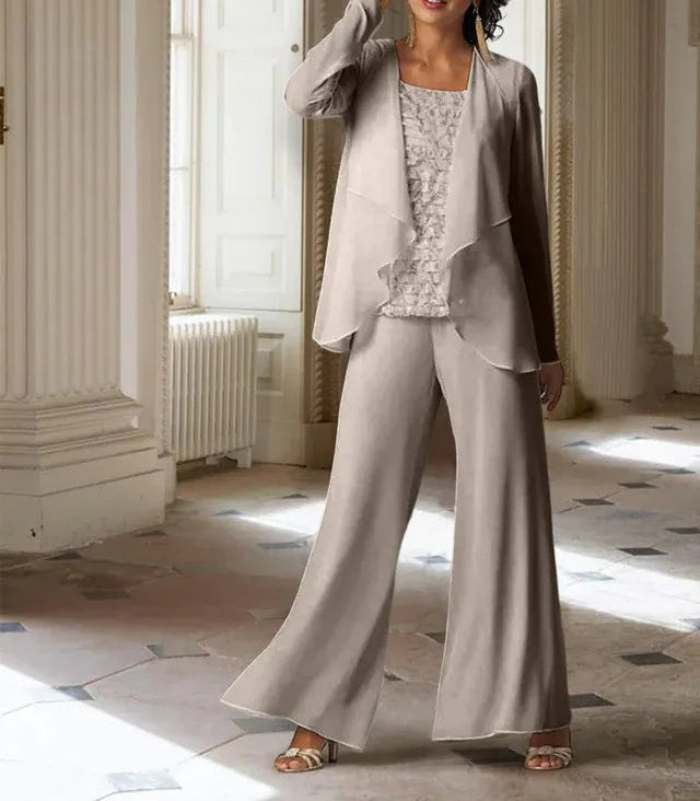 Chiffon Long Sleeves Mother of the Bride Pantsuits with Jacket