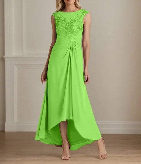 Champagne A-Line Scoop Lace Chiffon Dress