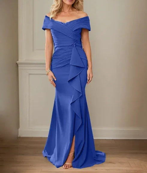 Sheath/Column V-Neck Illusion Floor-Length Lace Chiffon Mother of the Bride Dress With Pleated Sequins