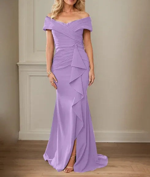Sheath/Column V-Neck Illusion Floor-Length Lace Chiffon Mother of the Bride Dress With Pleated Sequins