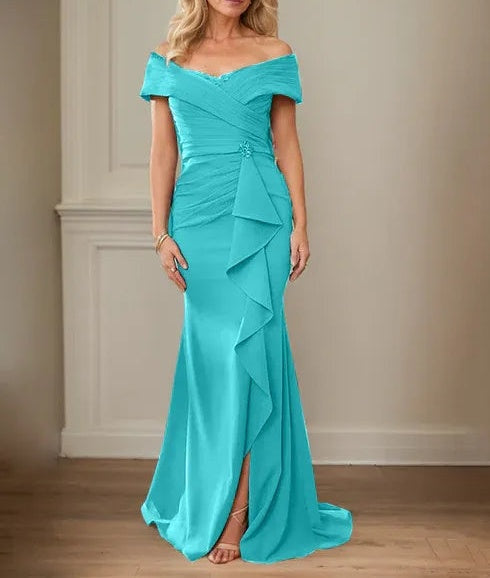 Sheath/Column V-Neck Illusion Floor-Length Lace Chiffon Mother of the Bride Dress With Pleated Sequins