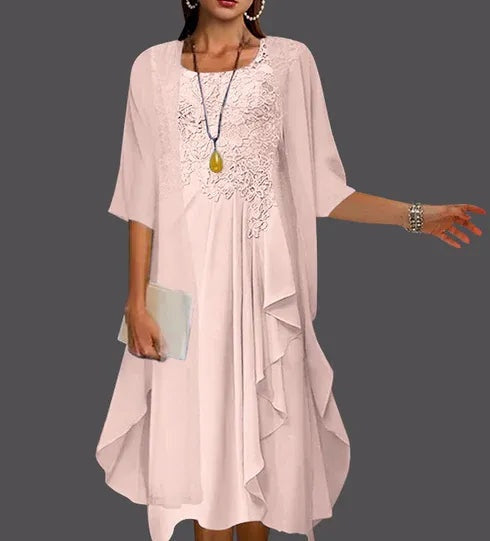 Two Piece A-Line Chiffon Lace Sleeveless Jacket Dresses with Pleats Appliques