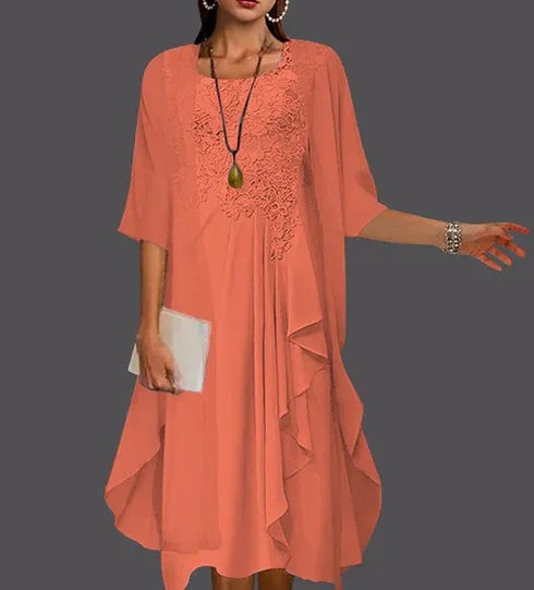Two Piece A-Line Chiffon Lace Sleeveless Jacket Dresses with Pleats Appliques