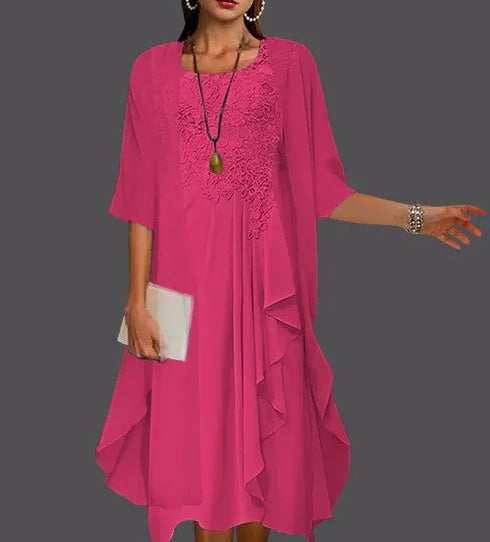Two Piece A-Line Chiffon Lace Sleeveless Jacket Dresses with Pleats Appliques