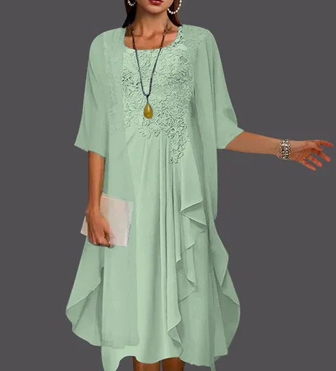 Two Piece A-Line Chiffon Lace Sleeveless Jacket Dresses with Pleats Appliques