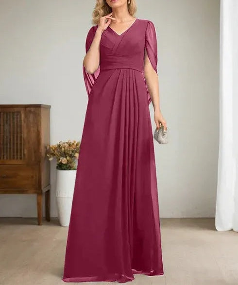 Dark Navy A-Line V-Neck Long Mother of Bride Dress